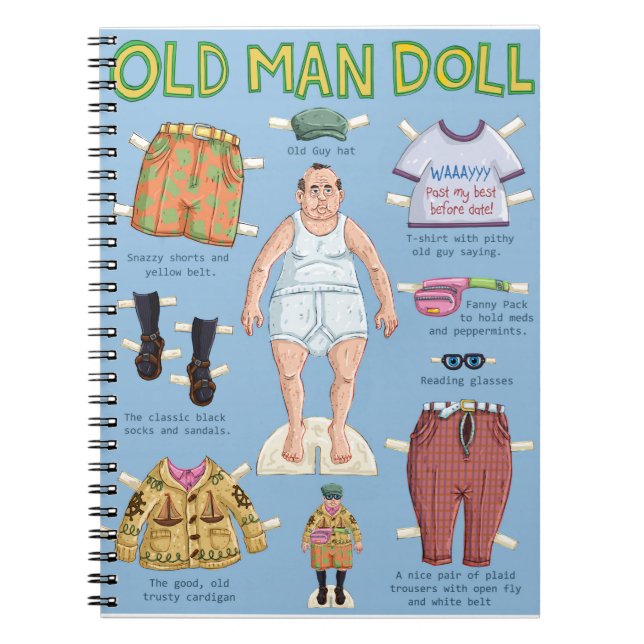FUNNY Old MAN Papper Doll. Anteckningsbok Med Spiral (Framsidan)
