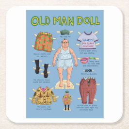 Funny Old Man Papper Doll Underlägg Papper Kvadrat