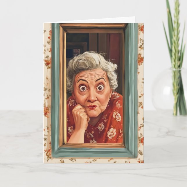 Funny Old Woman Window Helgkort (Framsida)