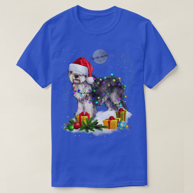 Funny Olde English Sheepdog Hund jul Ljus S T Shirt (Design framsida)
