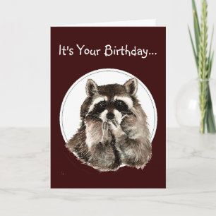 Funny Older Wiser Birthday Card Cute Raccoon Kort