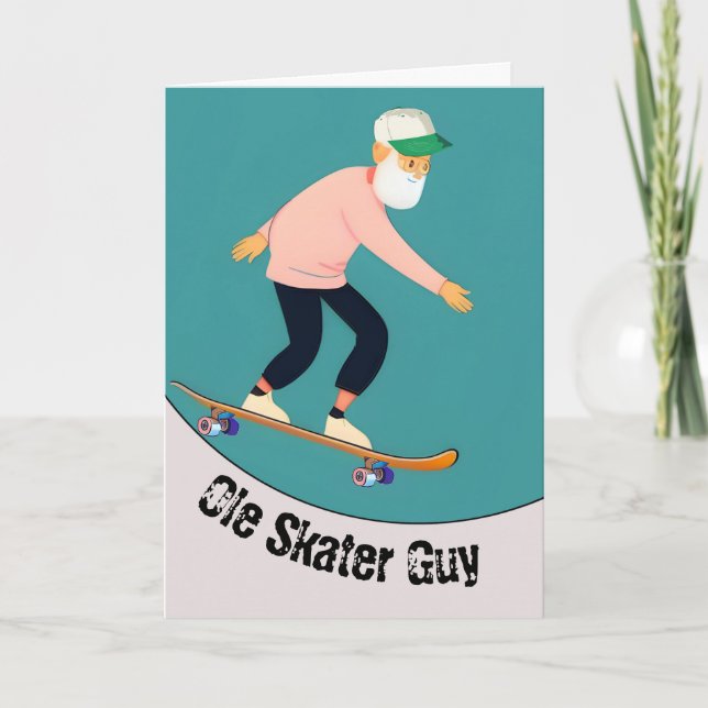 Funny Ole Skater Guy Older Male Skateboarder Kort (Framsida)
