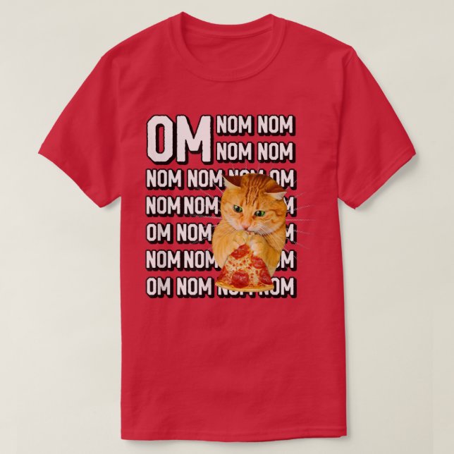 Funny Om Nom Nom Orange Cat Eating Pepperoni P T Shirt (Design framsida)