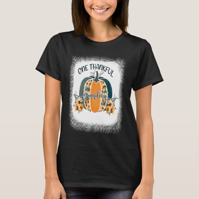 Funny One Thankful Grandma Flower Pumpkin Fall Aut T Shirt (Framsida)