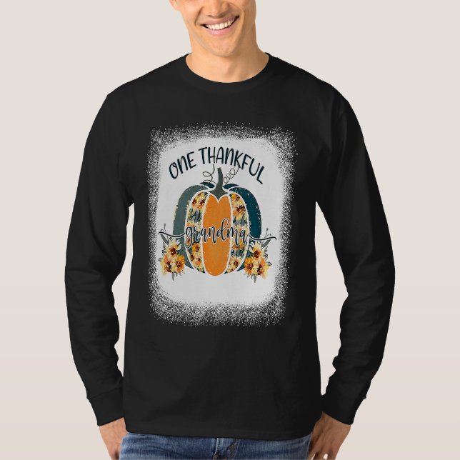 Funny One Thankful Grandma Flower Pumpkin Fall Aut T Shirt (Framsida)