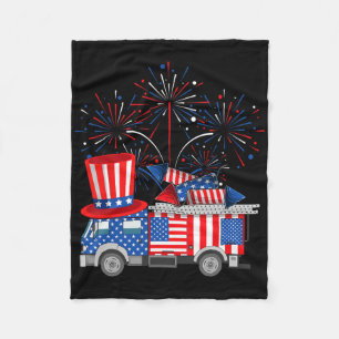 Funny Onkel Sam Firetruck och Fireworks USA flagga Fleecefilt