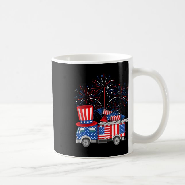 Funny Onkel Sam Firetruck och Fireworks USA flagga Kaffemugg (Höger)