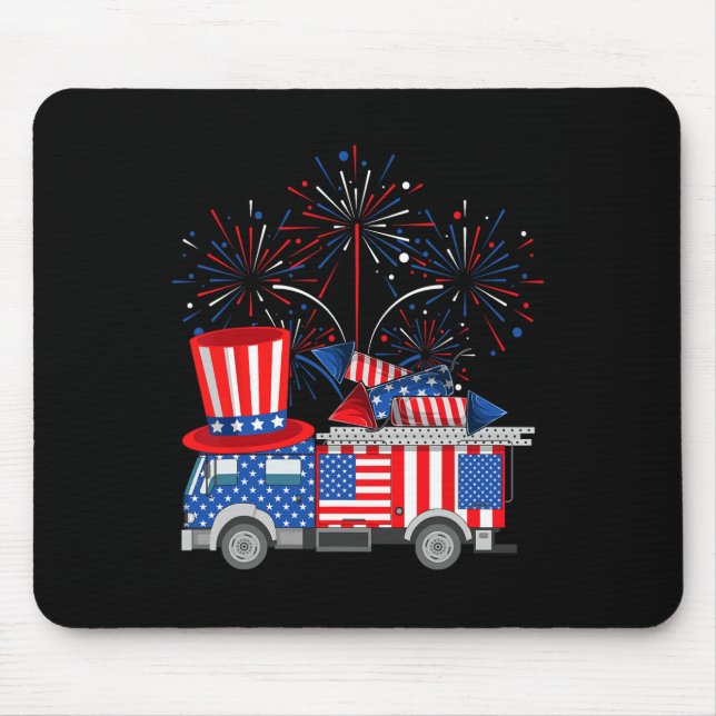 Funny Onkel Sam Firetruck och Fireworks USA flagga Musmatta (Framsidan)