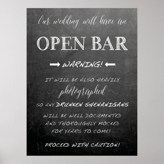 Funny Open Pub Bröllop-skylt | Chalkboard stil Poster (Framsidan)