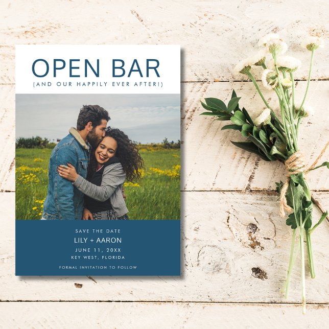 Funny Open Pub Photo Bröllop spara datum Spara Datumet (Funny Open Bar Photo Wedding Save the Date)