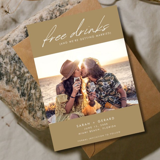 Funny Open Pub Photo Bröllop Spara Datumet (Funny Open Bar Photo Wedding Save The Date)