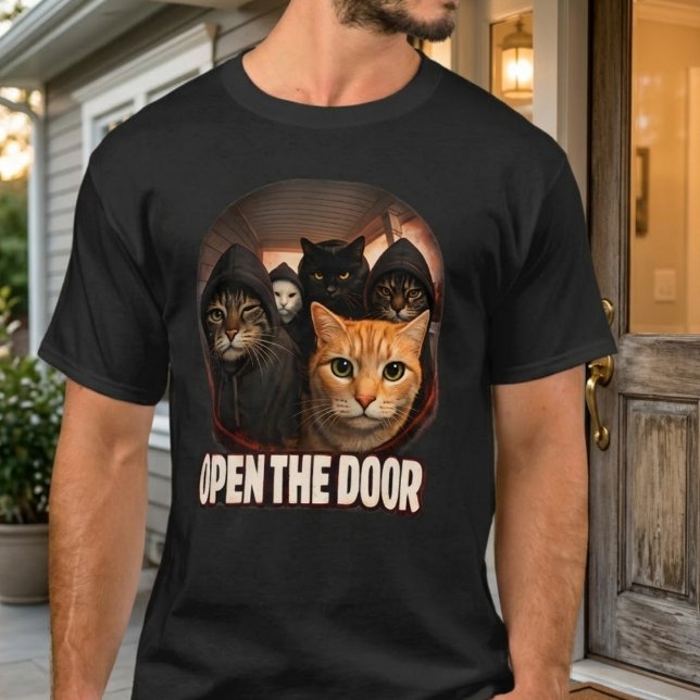 Funny "Open The Door" Humorous Feline Meme T Shirt (Skapare uppladdad)
