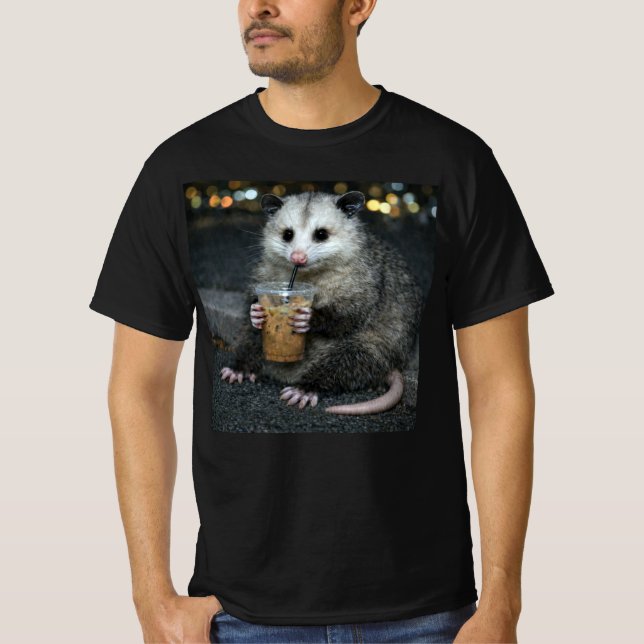 Funny opossum Drinking Iced Coffee Cute Animal T Shirt (Framsida)