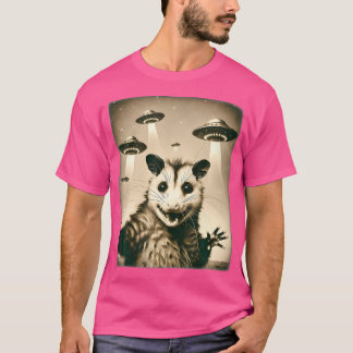 Funny Opossum Selfie med Ufo Alien Humor Hilariou T Shirt