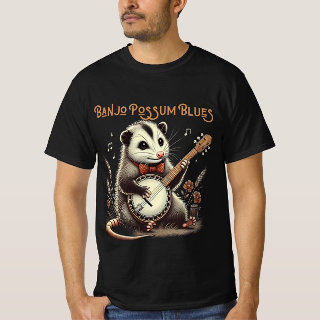 Funny Opossum som spelar Banjo Shirt T (Framsida)