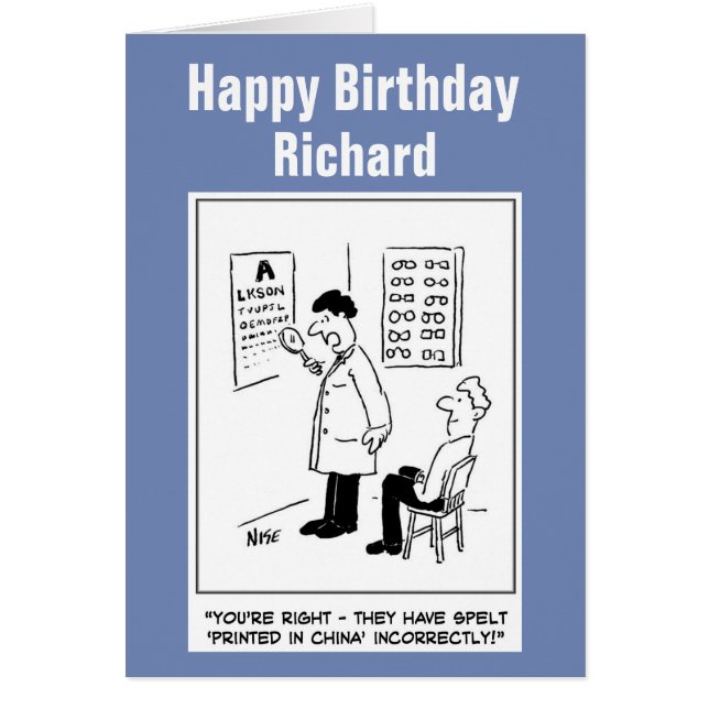 Funny Optician Ge an Öga test Tecknad Hälsningskort (Framsidan)