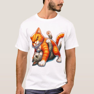 Funny Orange Cat Wrestling Cartoon T Shirt