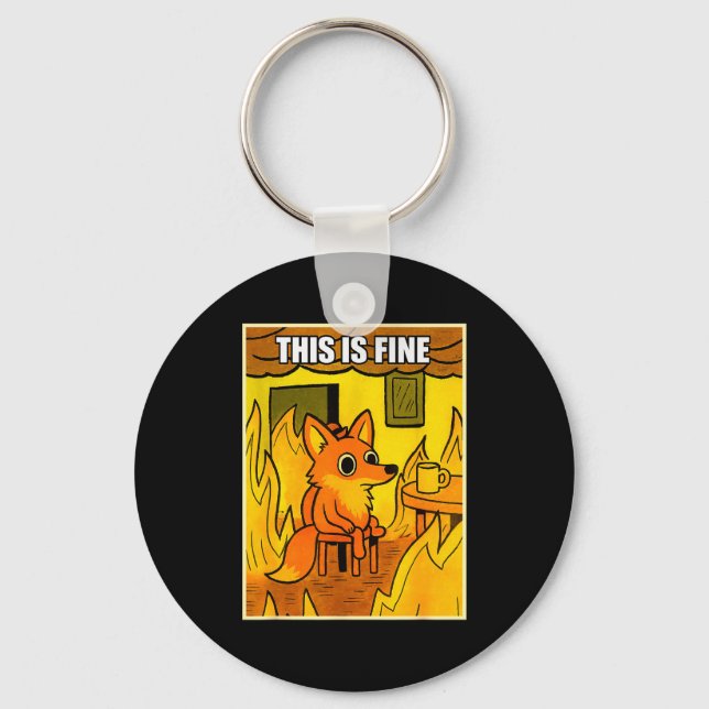 Funny Orange Fox This Is Fine Humor Meme Men Women Nyckelring (Framsida)