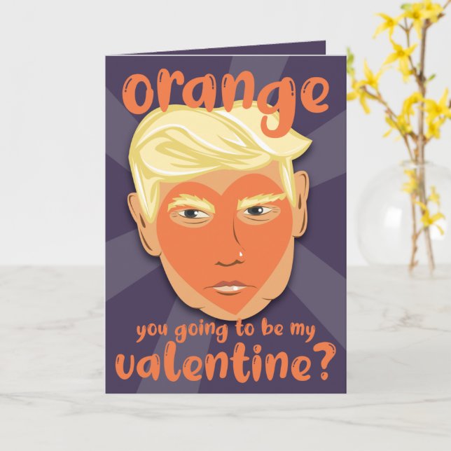 Funny Orange Heart Donald Trump | Alla hjärtans da Kort (Gul blomma)
