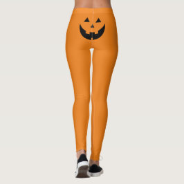 Funny orange Jack o lantern pumpkin ansikte Hallow Leggings