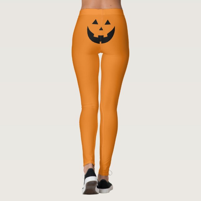 Funny orange Jack o lantern pumpkin ansikte Hallow Leggings (Baksida)