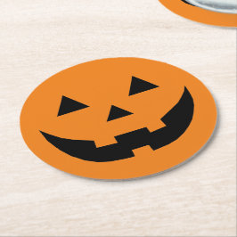 Funny orange Jack o lantern pumpkin ansikte Hallow Underlägg Papper Rund