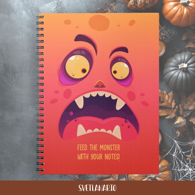 Funny Orange Monster Halloween Notebook Anteckningsbok (Frontal view)