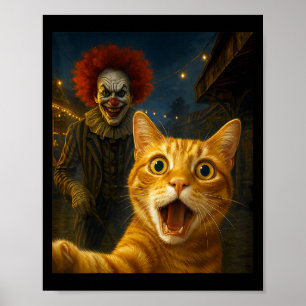 Funny Orange Tabby katt Selfie Creepy Clown Soky C Poster