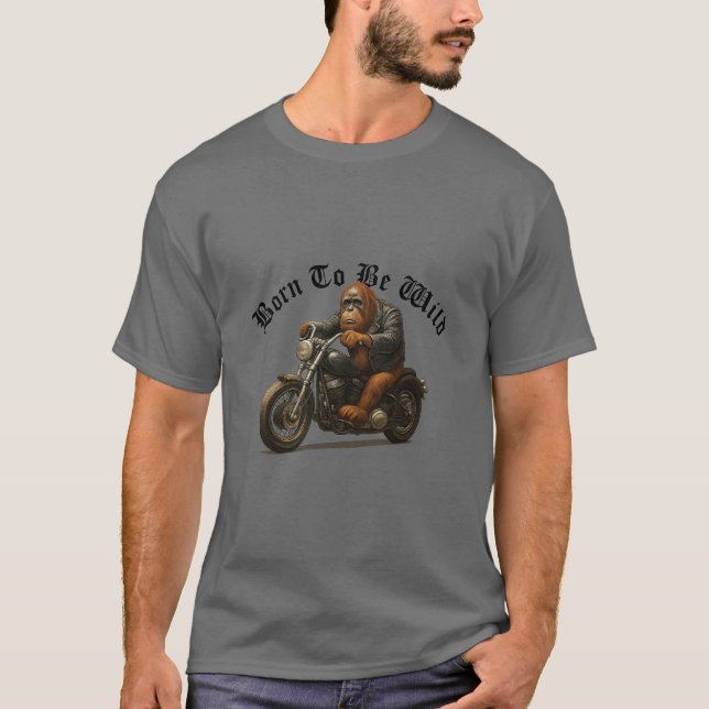 Funny Orangutan på en motorcykel T Shirt (Framsida)