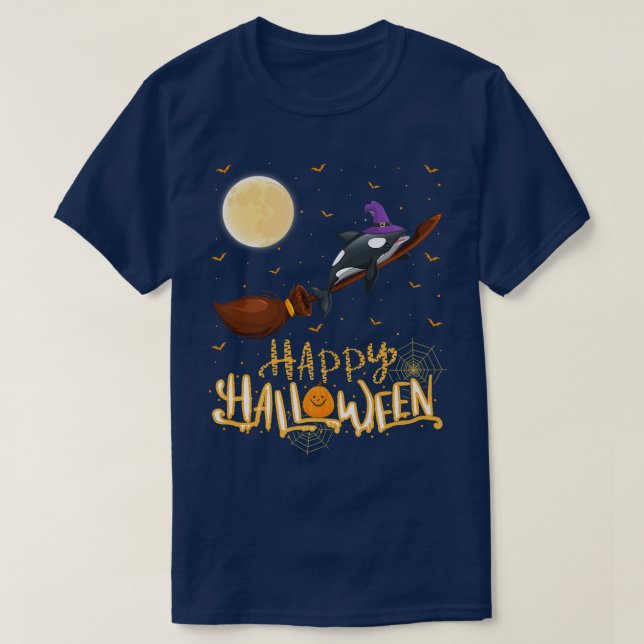 Funny Orca Ride Witch Shot Orca Fish Halloween T Shirt (Design framsida)