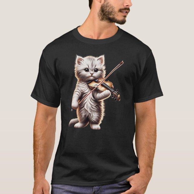 Funny Orchestra Musician Violinist Cute Cat Playin T Shirt (Framsida)