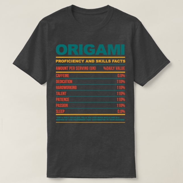Funny Origami Nutritional Facts T Shirt (Design framsida)