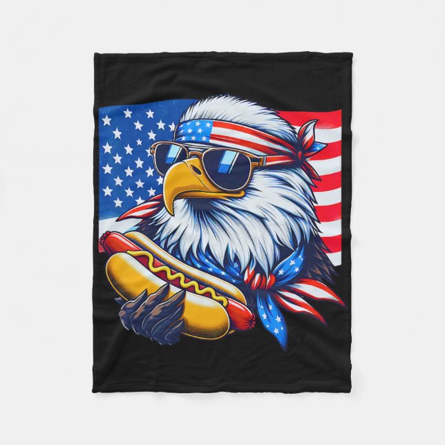 Funny Örn Hotdog American Flagga 4 juli Fleecefilt (Framsidan)