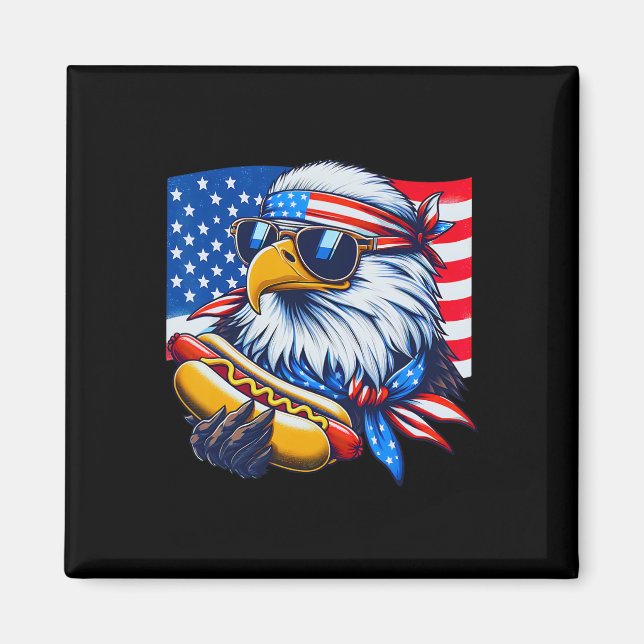 Funny Örn Hotdog American Flagga 4 juli Magnet (Framsidan)