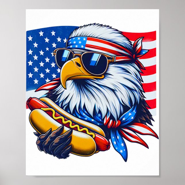 Funny Örn Hotdog American Flagga 4 juli Poster (Framsidan)
