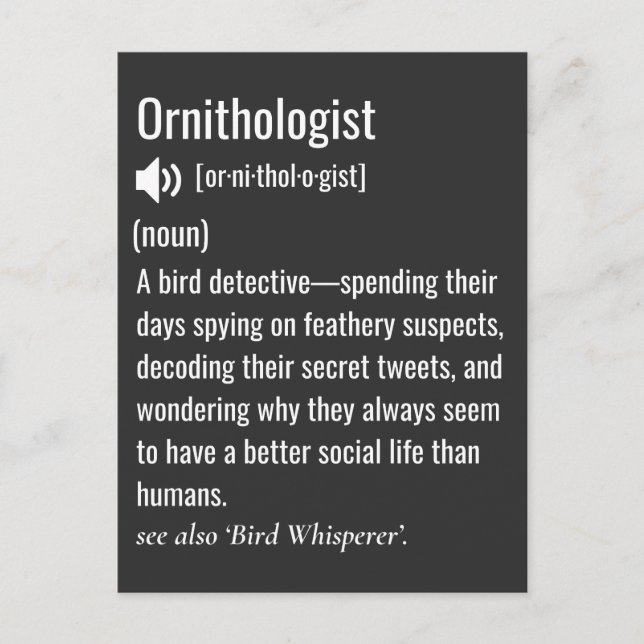 Funny ornitolog Definition Ornithologi Vykort (Framsida)
