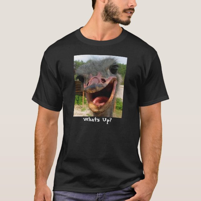 Funny Ostrich Bird Photo What's Up T Shirt (Framsida)