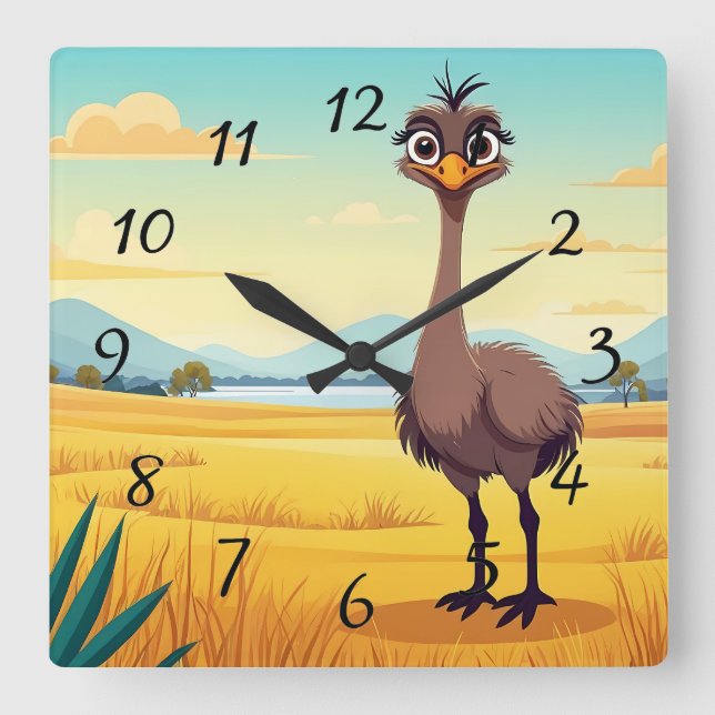 Funny Ostrich Fyrkantig Klocka (Framsida)