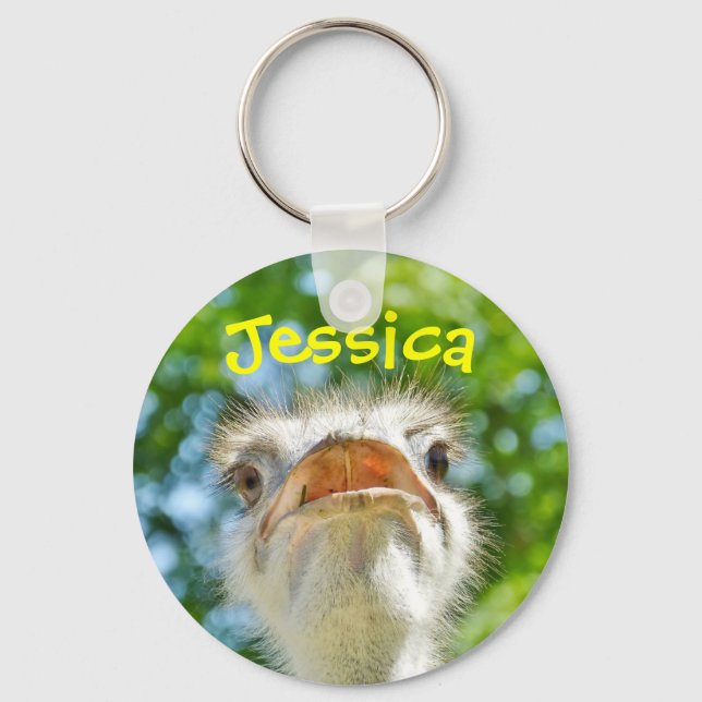Funny Ostrich Girly Namn Nyckelring (Framsida)