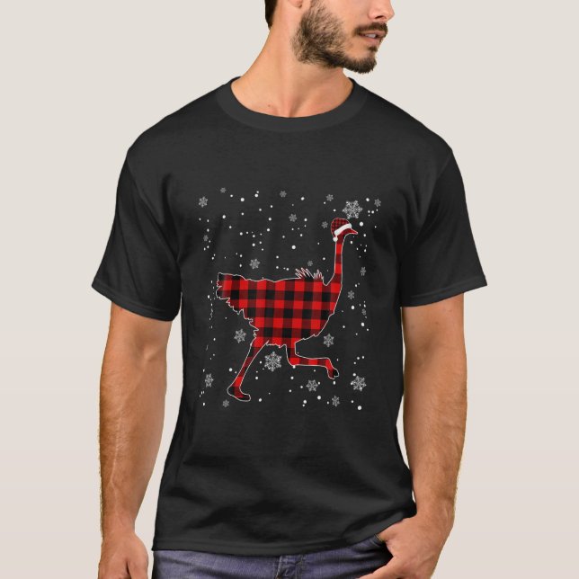 Funny Ostrich jul Red Play Pajama Animals L T Shirt (Framsida)