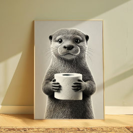 Funny Otter Bathroom Art Black and White Animal Poster