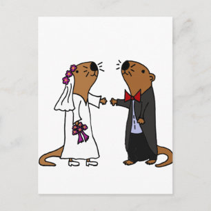 Funny Otter Bröllop Tecknad Vykort