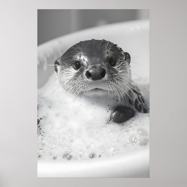 Funny Otter Bubble Bath Print, Bathroom Wall Art Poster (Framsidan)
