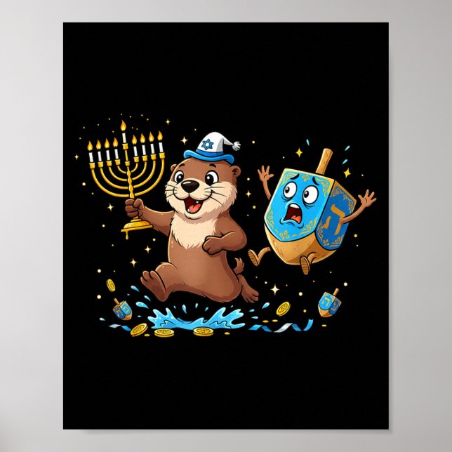Funny Otter Dreidel Menorah Hanukkah Kids Womens M Poster (Framsidan)