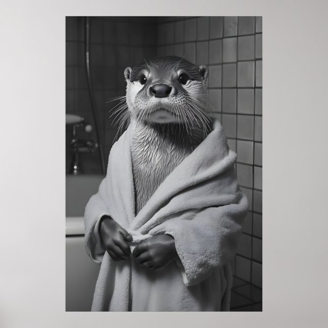 Funny Otter in Bathrobe Print, Bathroom Humor Poster (Framsidan)