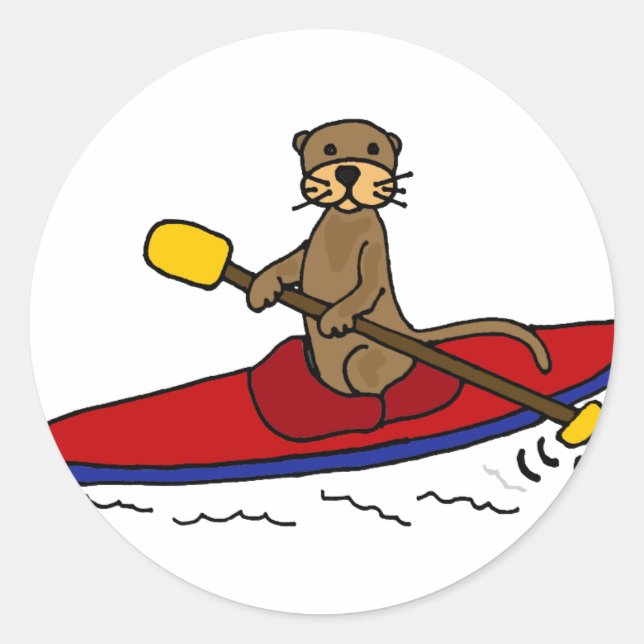 Funny Otter Kayaking Runt Klistermärke (Framsida)