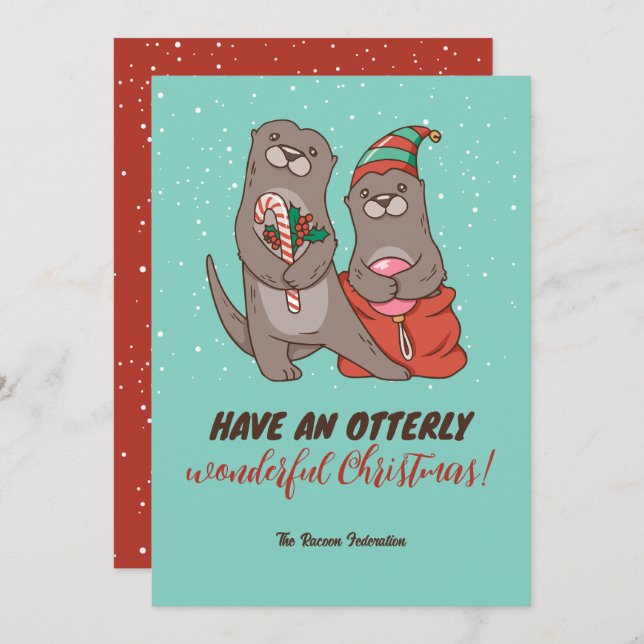 Funny Otter Pun Winter Helgdag God jul Julkort (Fram/baksida)