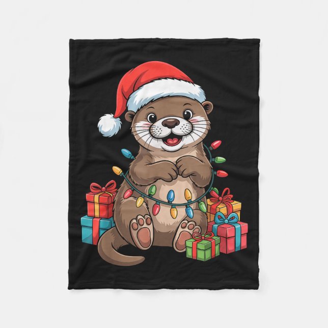 Funny Otter Santa Hat Animals Lovers Ugly Christma Fleecefilt (Framsidan)