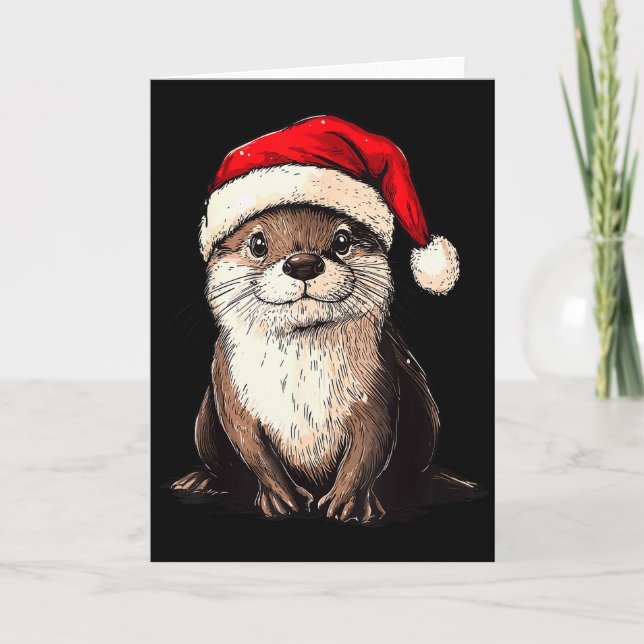 Funny Otter Santa Hat Xmas Otter Lovers Christmas  Kort (Framsida)