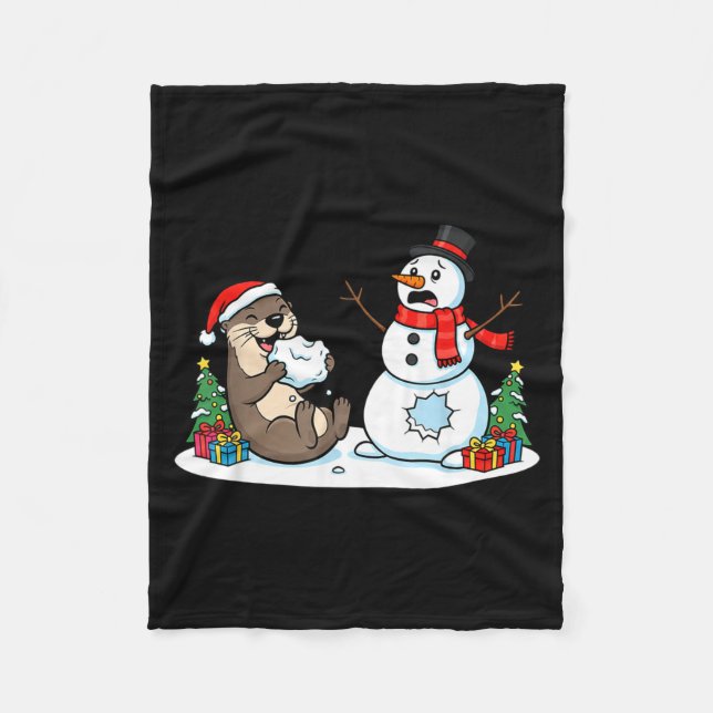 Funny Otter Snowman Christmas Tree Xmas Womens Men Fleecefilt (Framsidan)